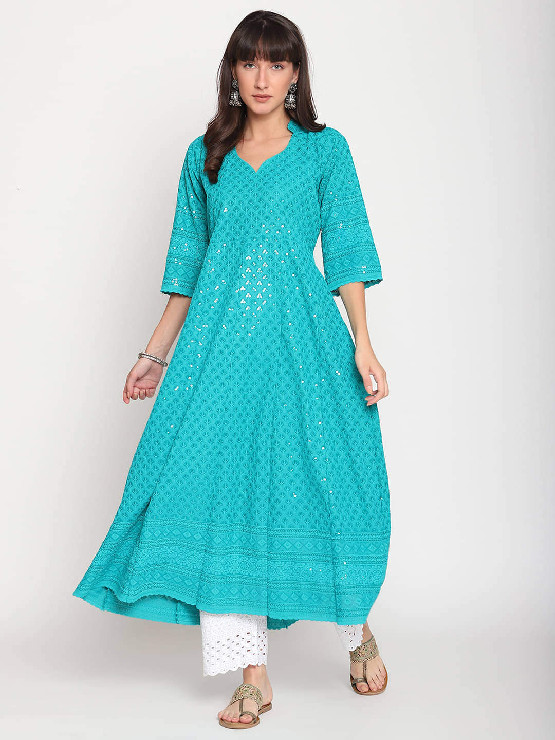 Queenley - Blue Cotton Women's Anarkali Kurti ( Pack of 1 ) Queenley - Blue Cotton Women's Anarkali Kurti ( Pack of 1 )