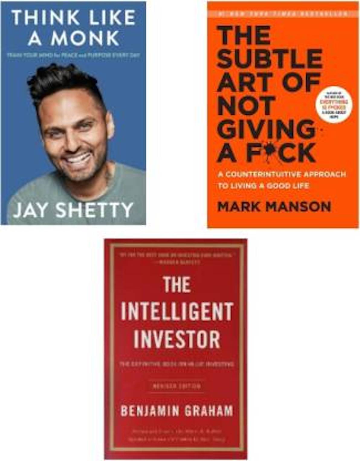     			Combo Of 3 Best Selller Boooks: Thee Subttle Art + Intelligent Invesstor (English, Paperbackk)  (Paperback, Jay Shetty, Mark Manson, Benjamin Graham)