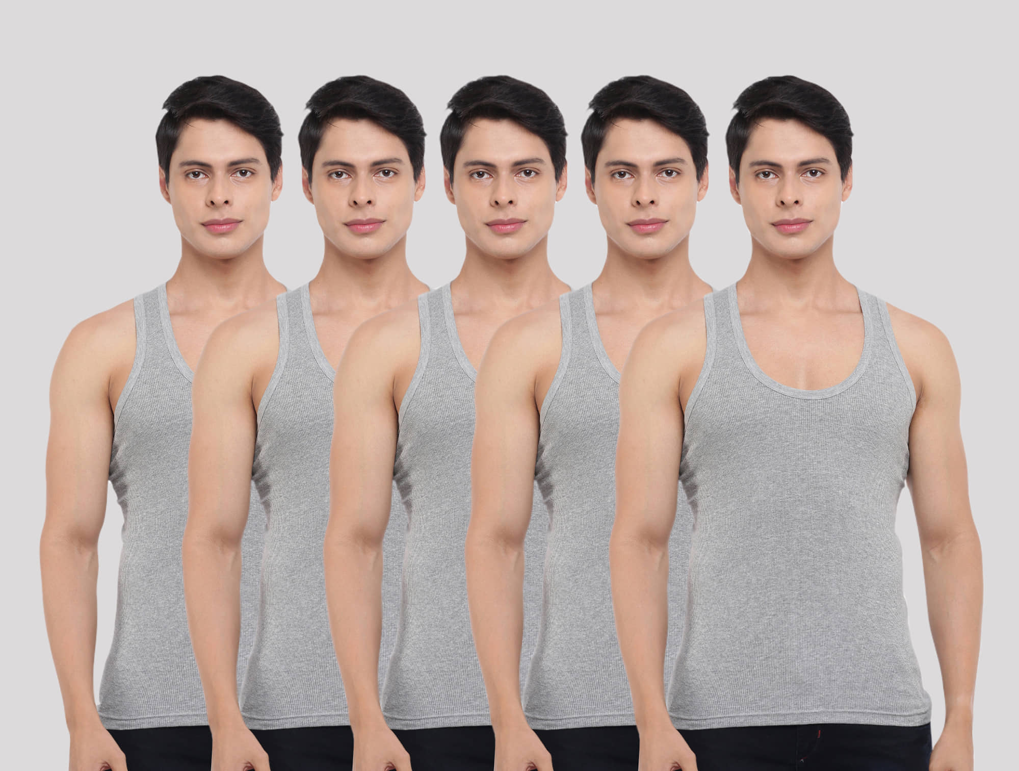 Dollar Bigboss Men's Black Pack of 5 Solid Combed Cotton Vest - Nightwear & Loungewear | Buy online on ZillyBuy