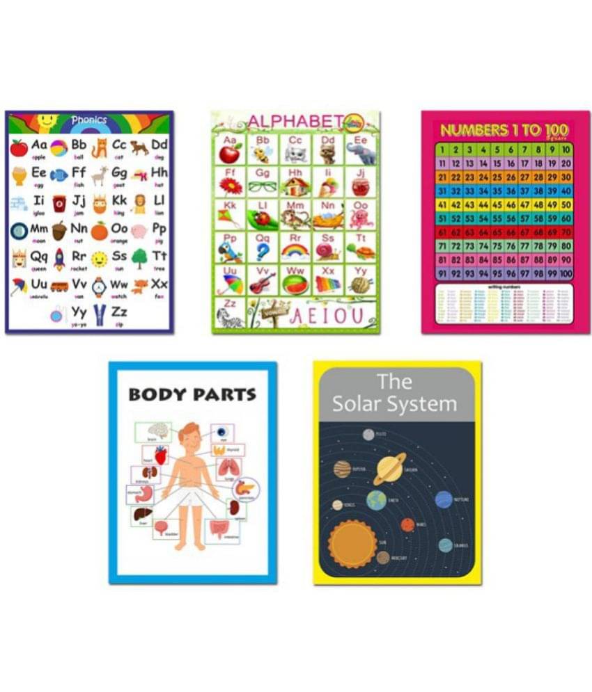 Photojaanic Educational Posters Set of 5 - Hindi Varanmaala Chart, English Alphabet Chart, Body Parts Chart for Kids, Solar Wall Poster for Kids Learning Photojaanic Educational Posters Set of 5 - Hindi Varanmaala Chart, English Alphabet Chart, Body Parts Chart for Kids, Solar Wall Poster for Kids Learning