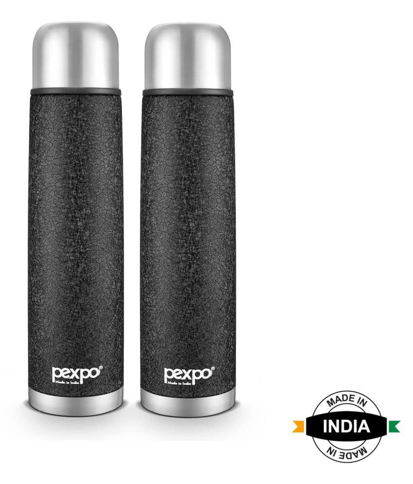 Pexpo 1000ml 24 Hrs Hot and Cold Flask with Jute-bag, Flamingo Vacuum insulated Bottle (Pack of 2, Red)