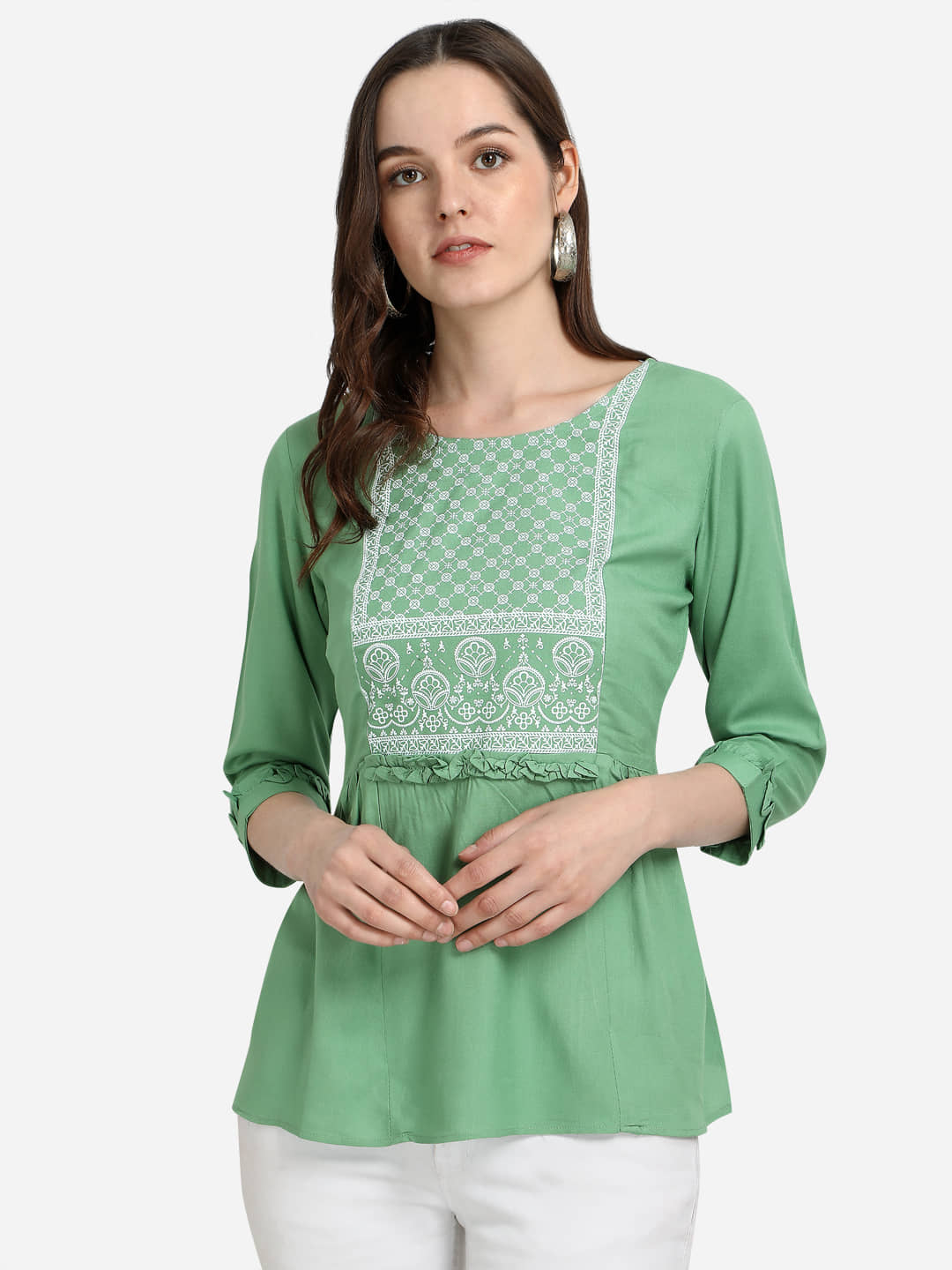 Prettify Women's Rayon Regular Top ( Green )
