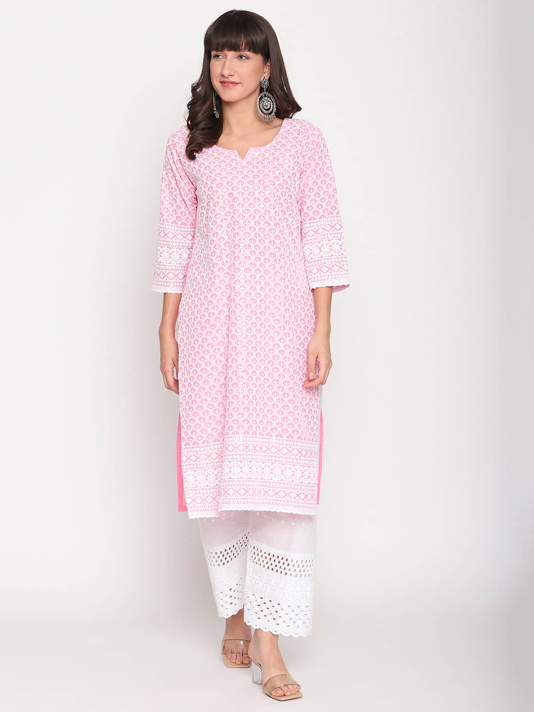     			Queenley - Pink Cotton Women's Straight Kurti ( Pack of 1 )