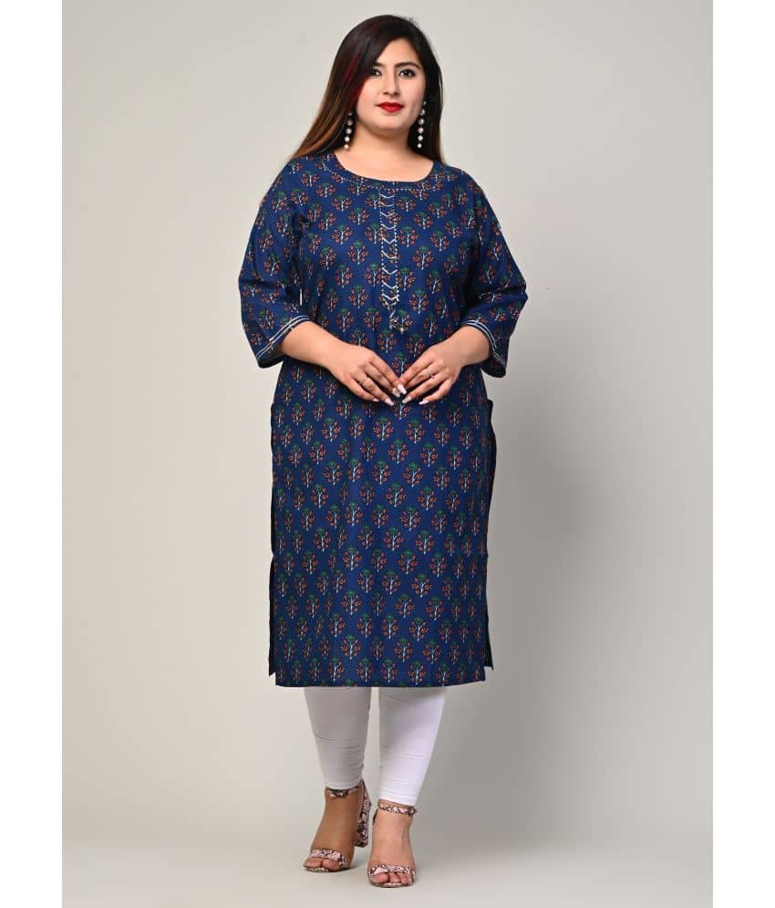 Swasti - Blue Cotton Women's Straight Kurti ( Pack of 1 ) - Kurtis, Tunics | Buy online on ZillyBuy