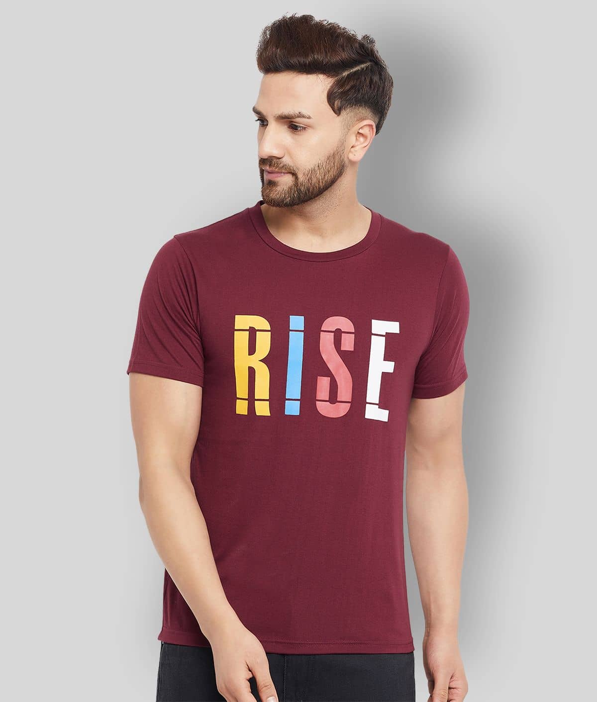 The Million Club Pack of 1 Cotton Blend Regular Fit Men's T-Shirt ( Maroon )