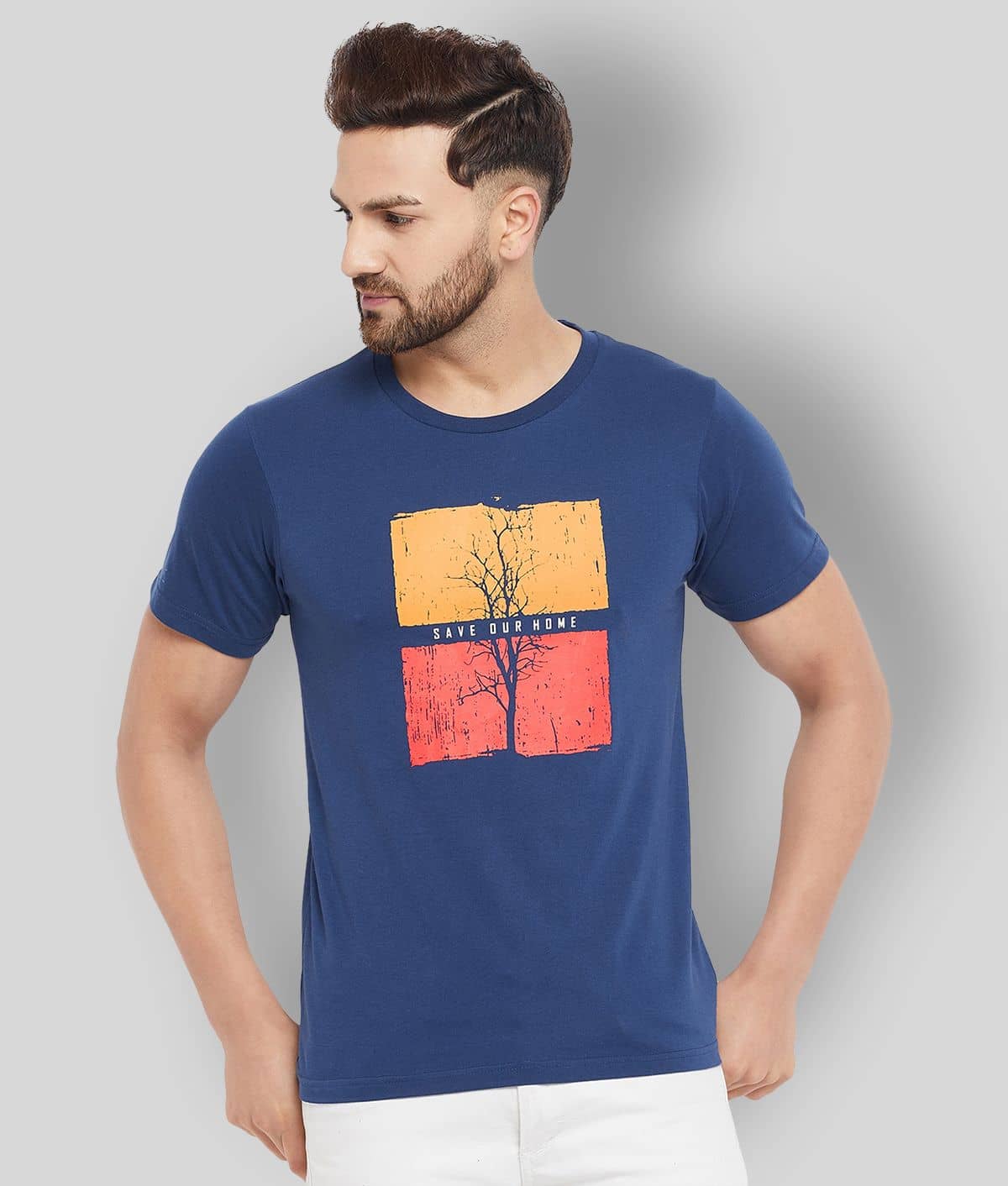 The Million Club Pack of 1 Cotton Blend Regular Fit Men's T-Shirt ( Navy Blue )