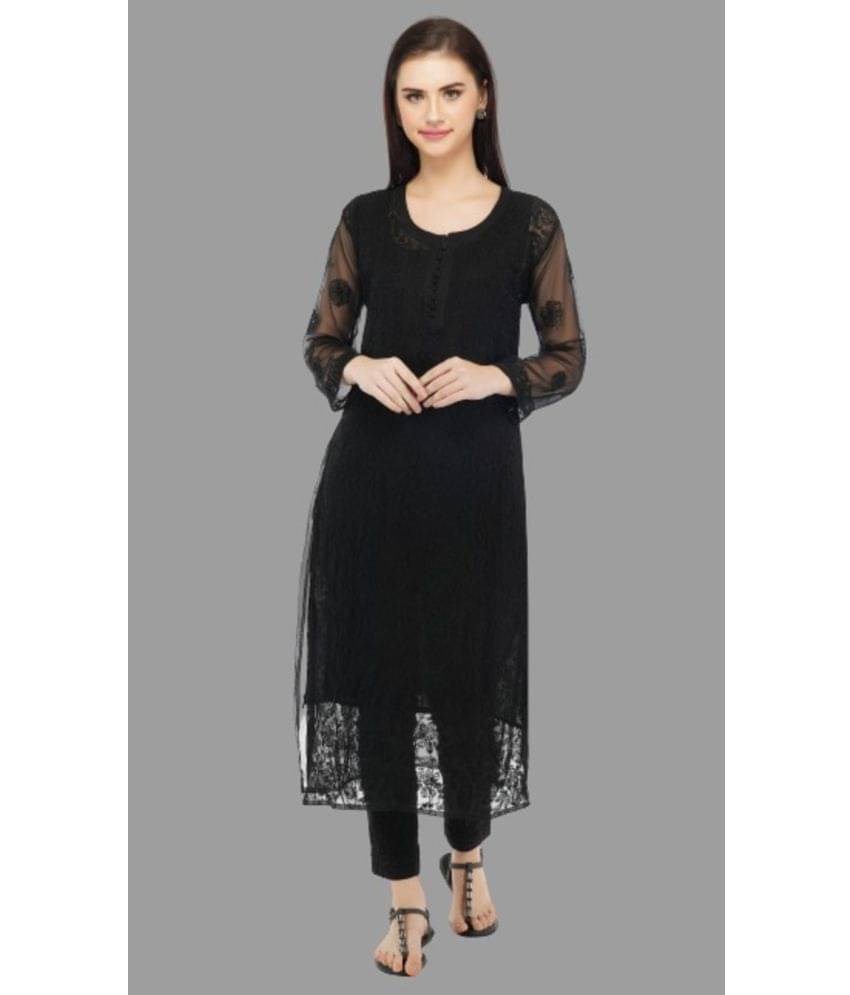 VAHSON - Black Georgette Women's Straight Kurti ( Pack of 1 ) VAHSON - Black Georgette Women's Straight Kurti ( Pack of 1 )