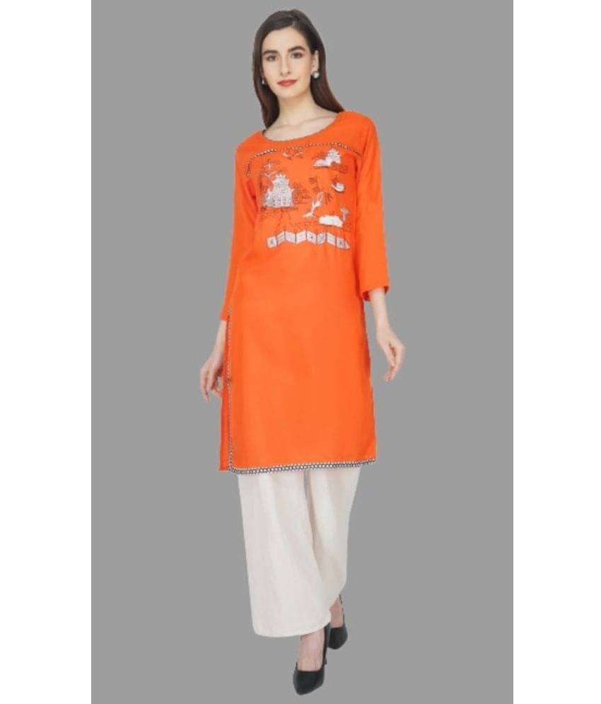     			VAHSON - Orange Cotton Blend Women's Straight Kurti ( Pack of 1 )