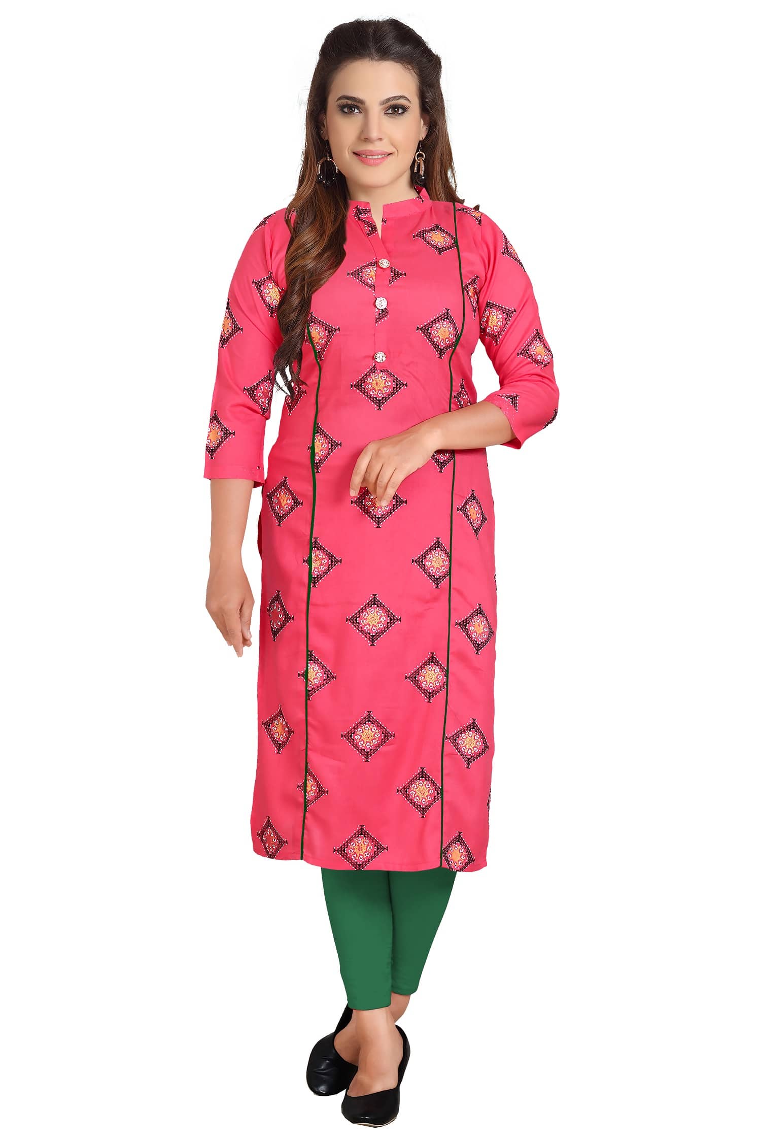 HAYA - Pink Rayon Women's Straight Kurti ( Pack of 1 ) - Kurtis, Tunics | Buy online on ZillyBuy