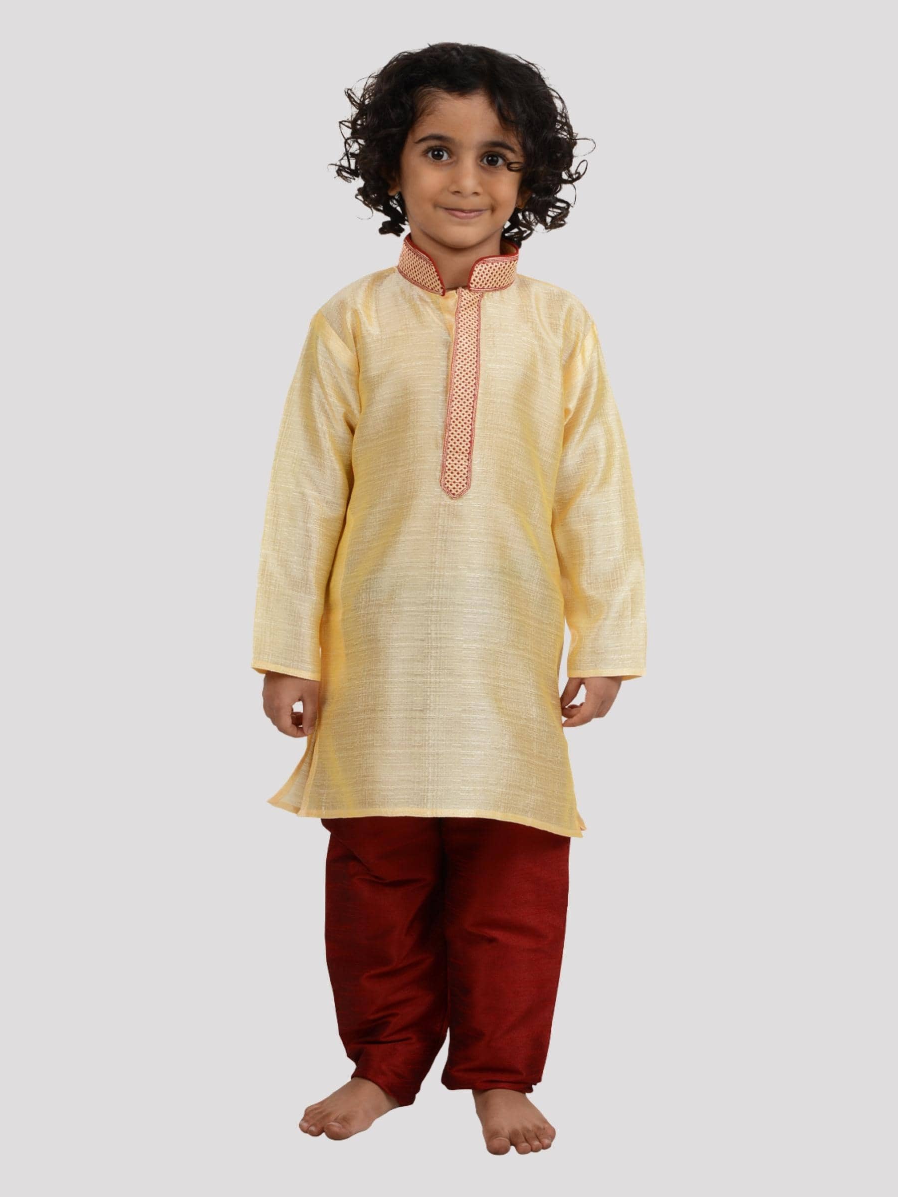 Maharaja Boys Silk Ethnic - Pattern Kurta Pant Set ( Gold , Pack of 1 ) - Kurtas & Kurta Sets | Buy online on ZillyBuy