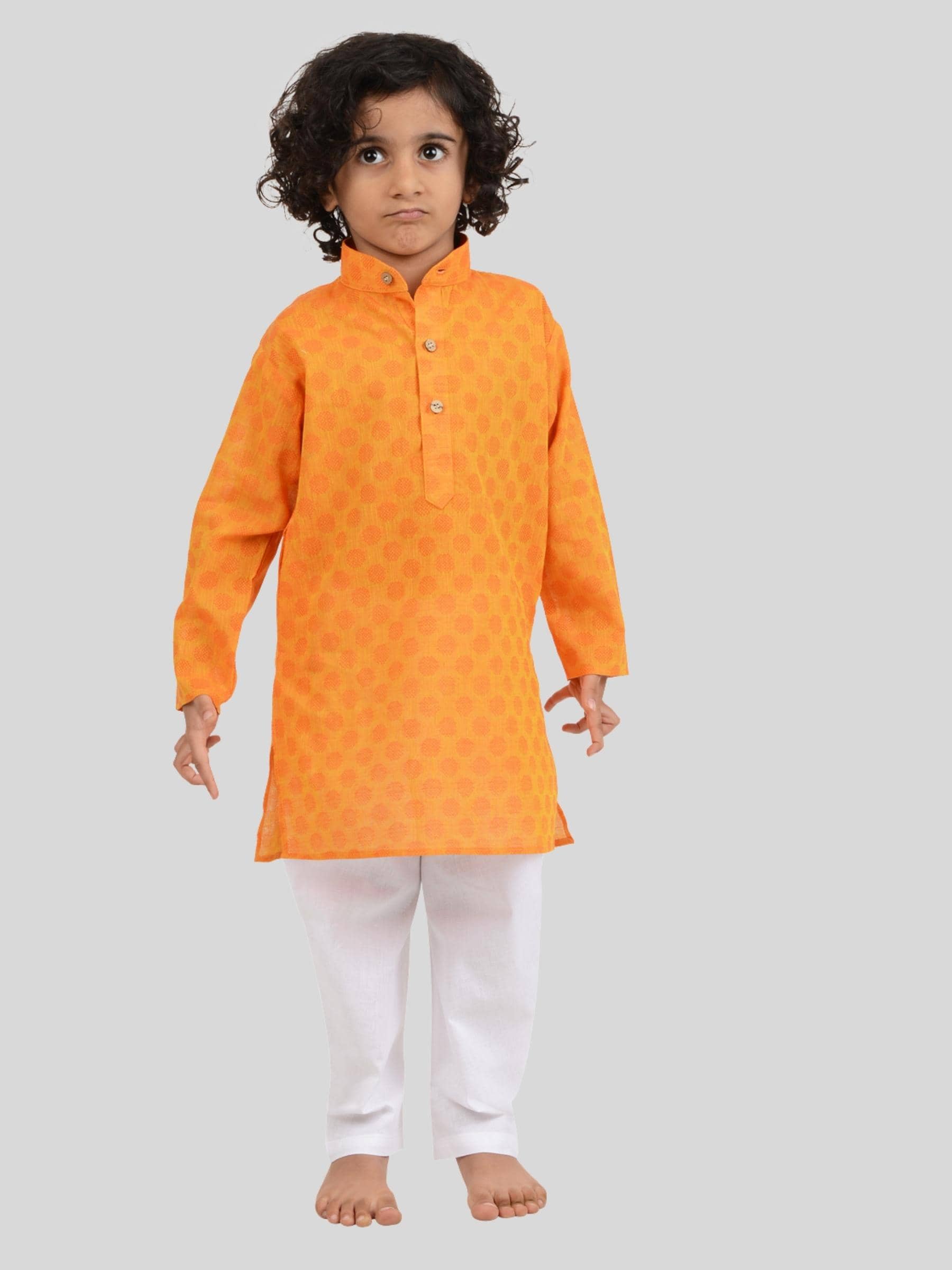 Maharaja Boys Cotton Ethnic - Pattern Kurta Pant Set ( Orange , Pack of 1 ) - Kurtas & Kurta Sets | Buy online on ZillyBuy