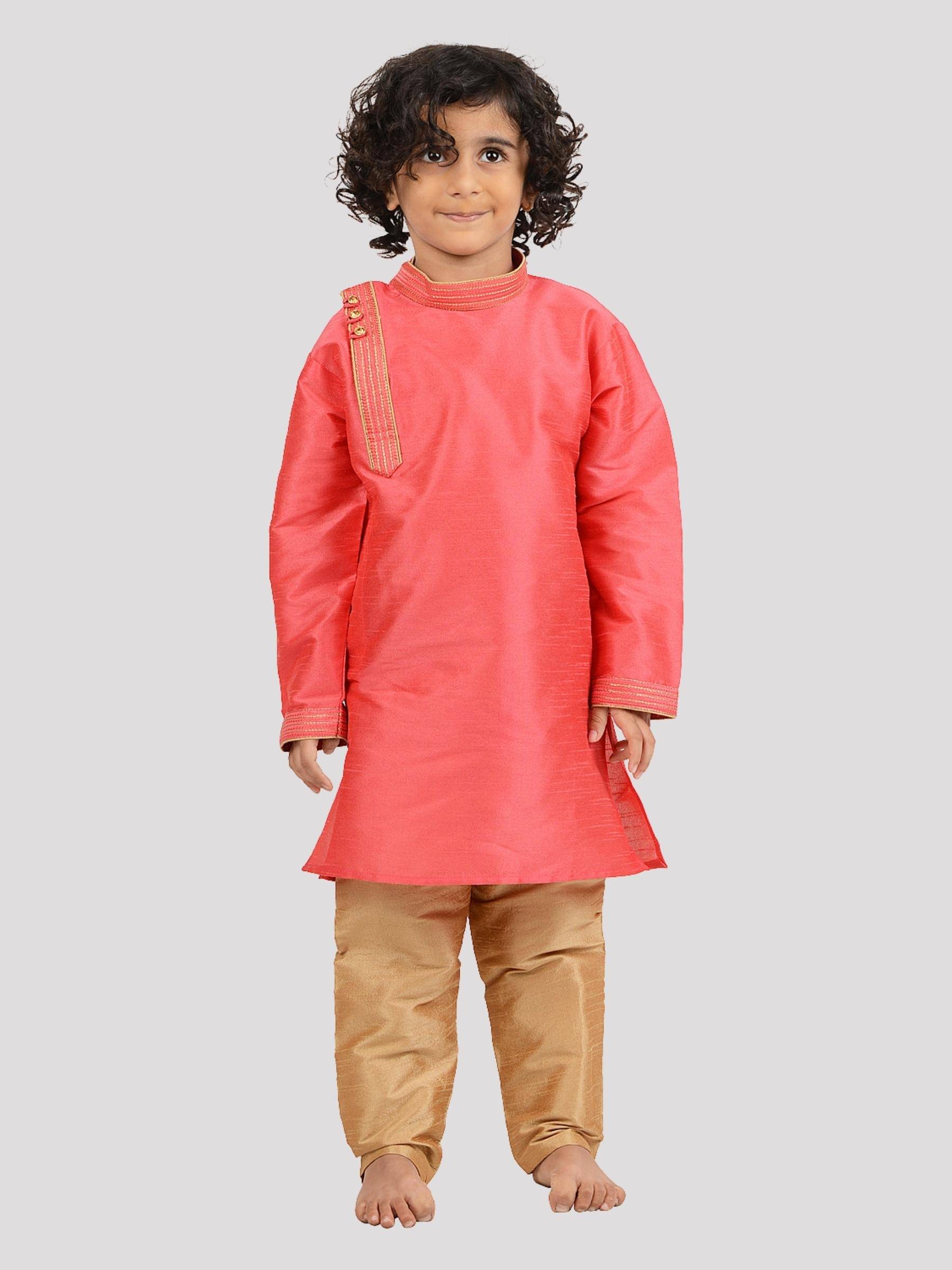 Maharaja Boys Silk Ethnic - Pattern Kurta Pant Set ( Pink , Pack of 1 )     			Maharaja Boys Silk Ethnic - Pattern Kurta Pant Set ( Pink , Pack of 1 )