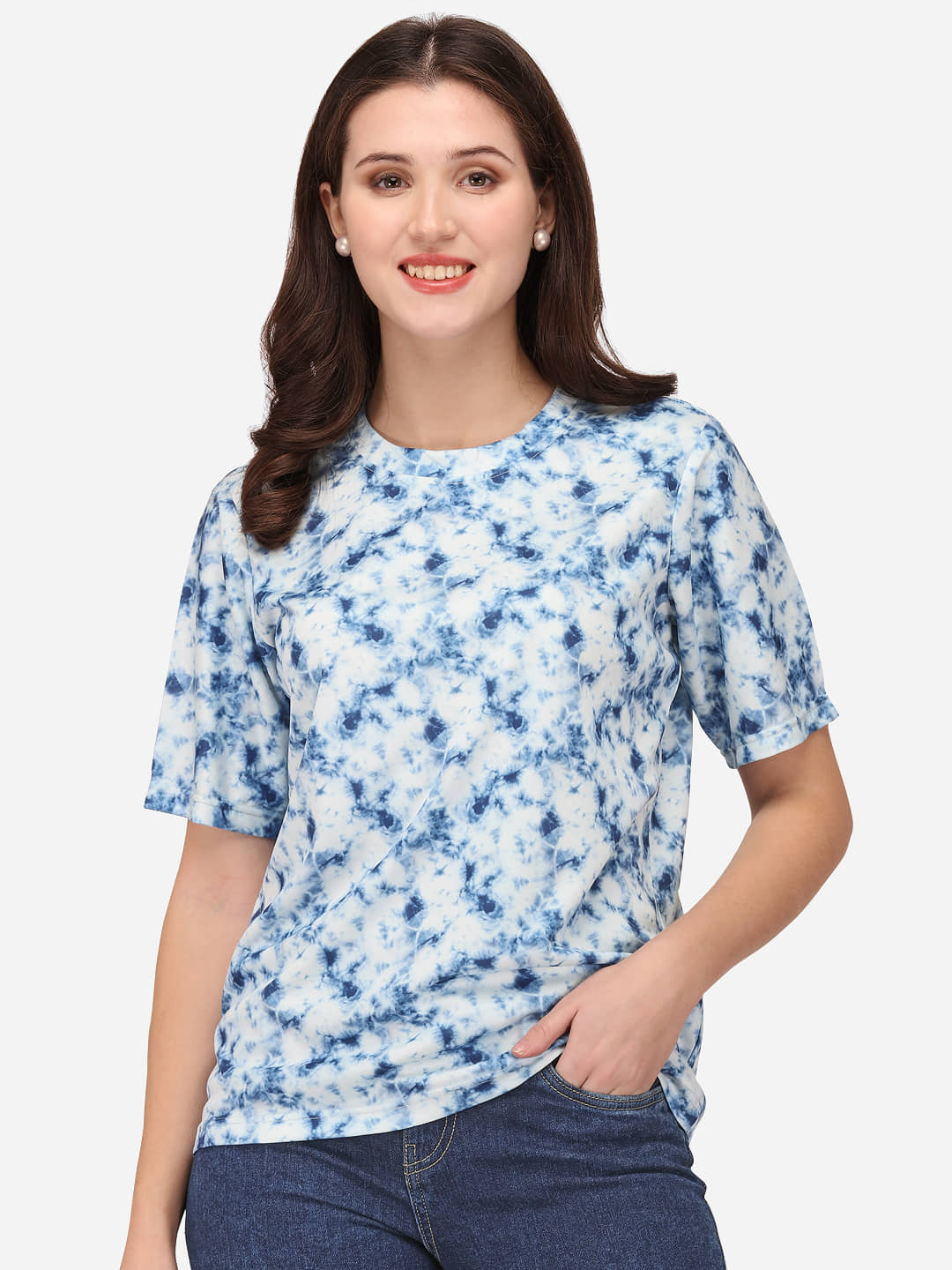 Prettify Women Cotton Dyed Regular Fit Round Neck T-Shirt ( Light Blue )