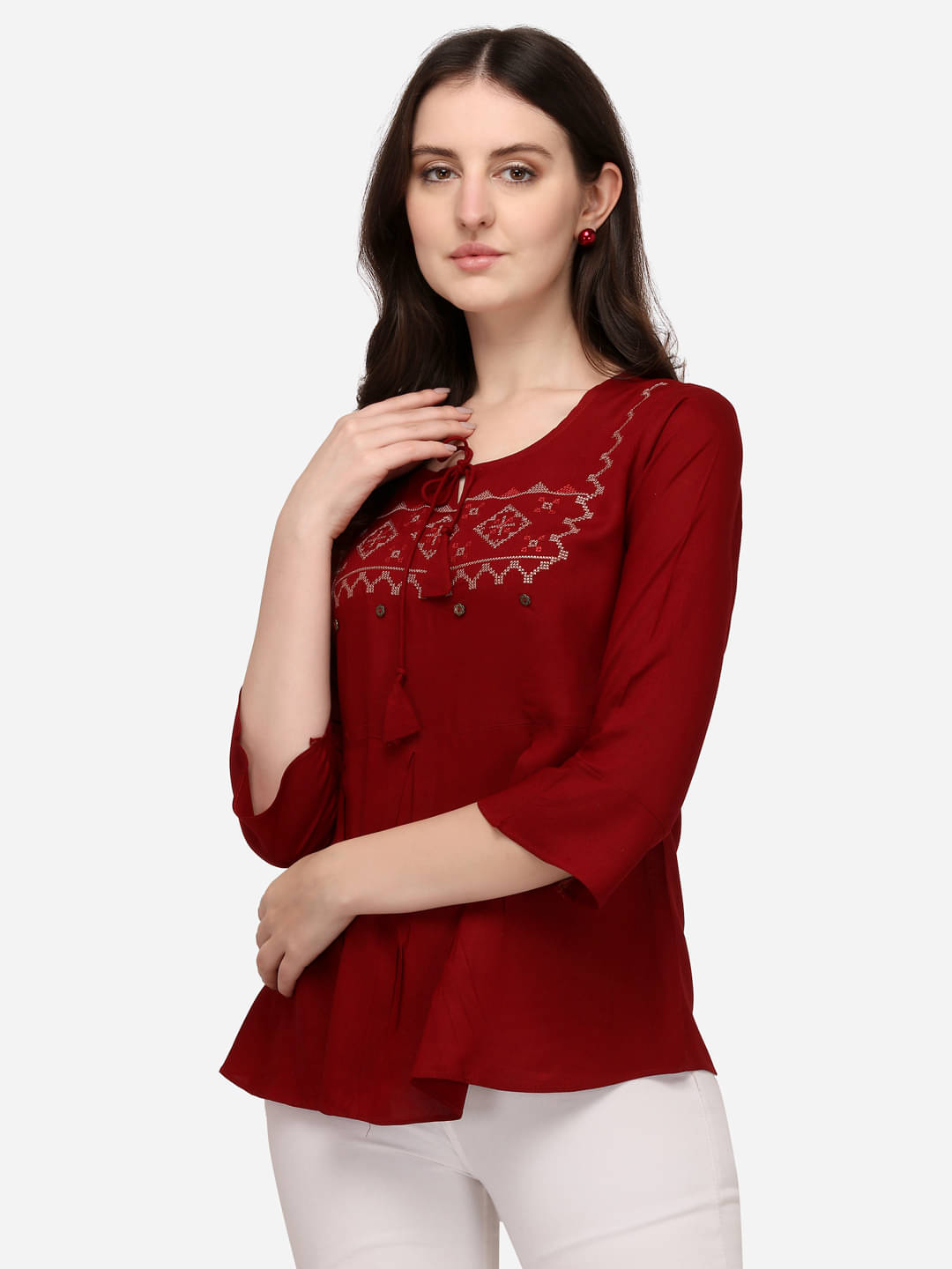Prettify - Red Rayon Women's Regular Top ( Pack of 1 ) Prettify - Red Rayon Women's Regular Top ( Pack of 1 )