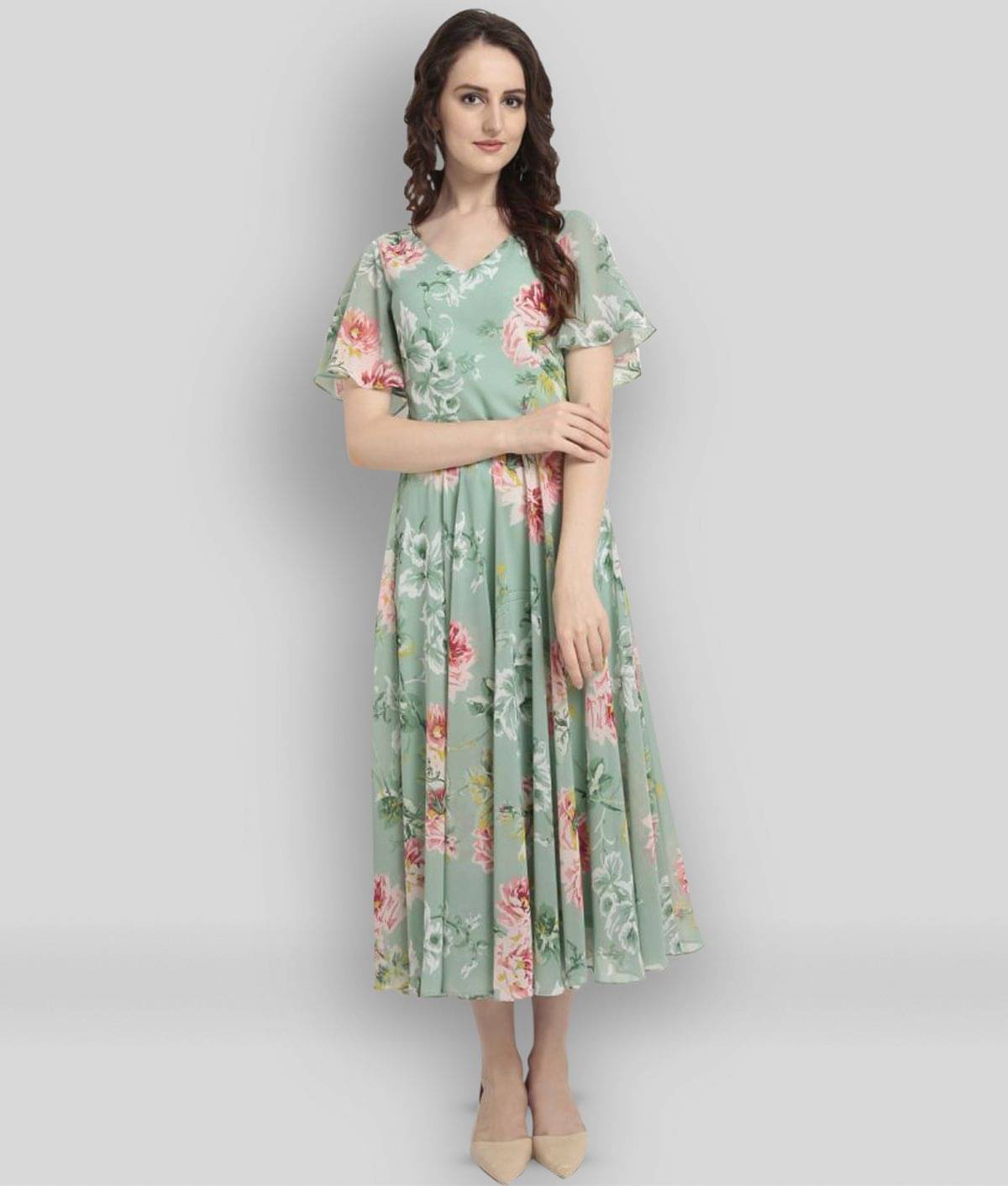 Rare Women Polyester Printed Fit & Flare Dress ( Green ) Rare Women Polyester Printed Fit & Flare Dress ( Green )