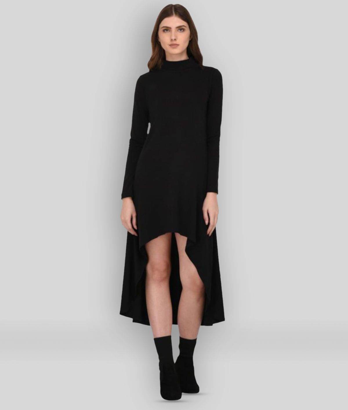 Rigo Women Cotton Blend Solid Asymmetric Dress ( Black ) Rigo Women Cotton Blend Solid Asymmetric Dress ( Black )