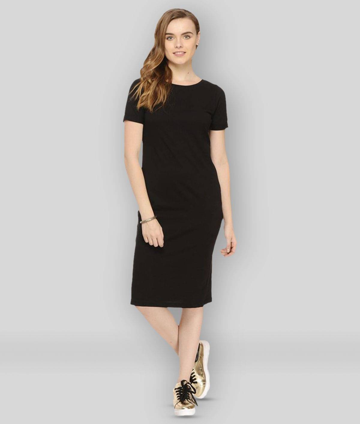 Rigo Women Cotton Blend Solid Bodycon Dress ( Black )     			Rigo Women Cotton Blend Solid Bodycon Dress ( Black )