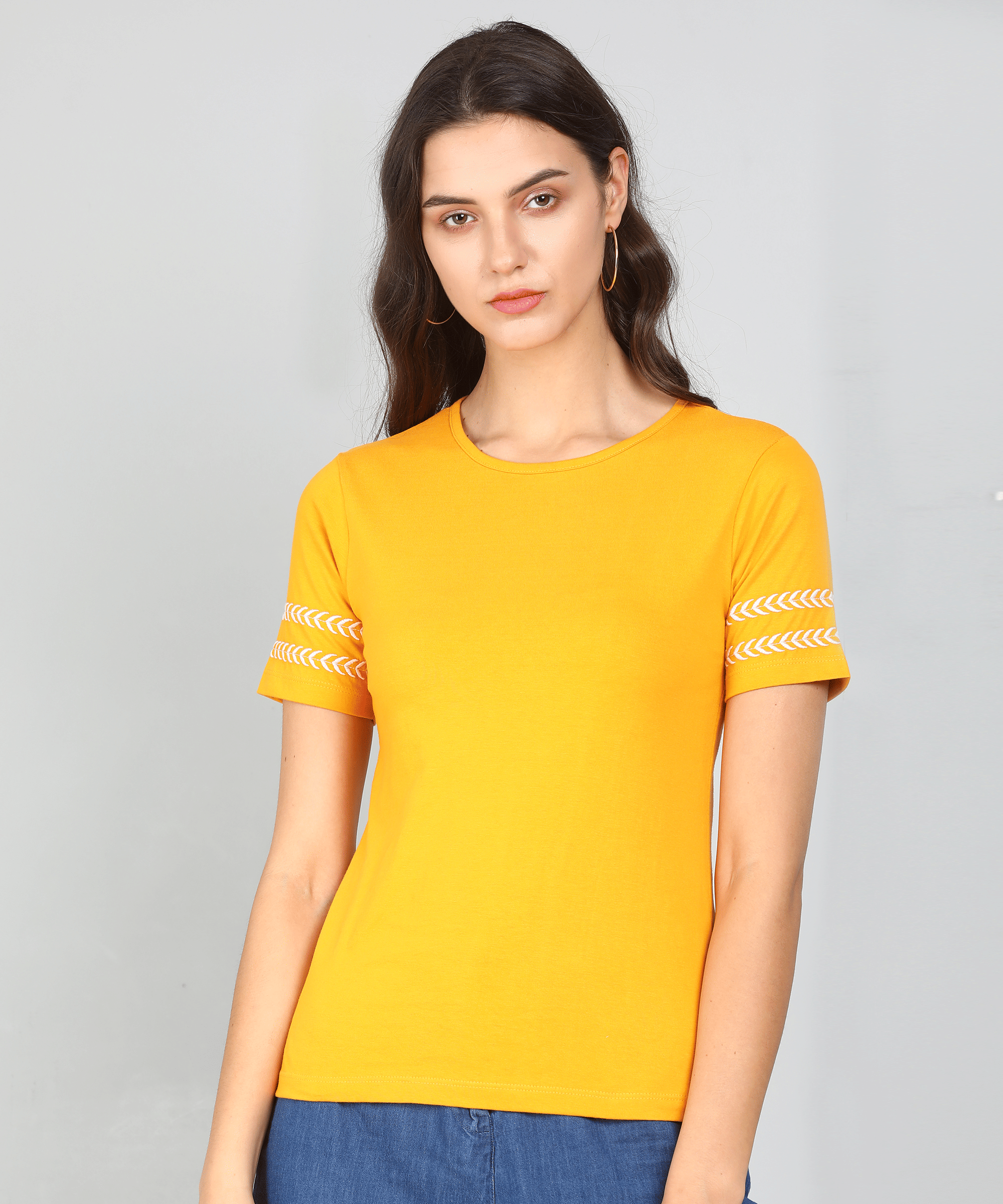     			The Dry State Women Cotton Solid Regular Fit Round Neck T-Shirt ( Yellow )