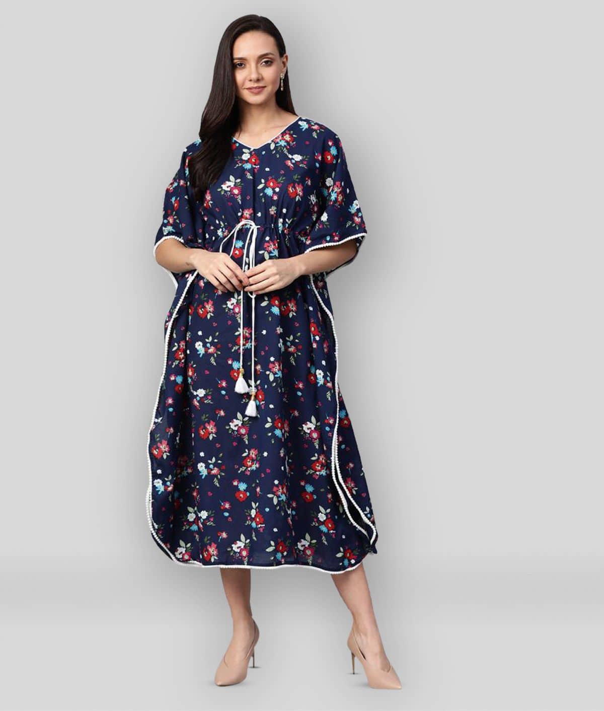 Yash Gallery Women Cotton Blend Printed Kaftan ( Blue )