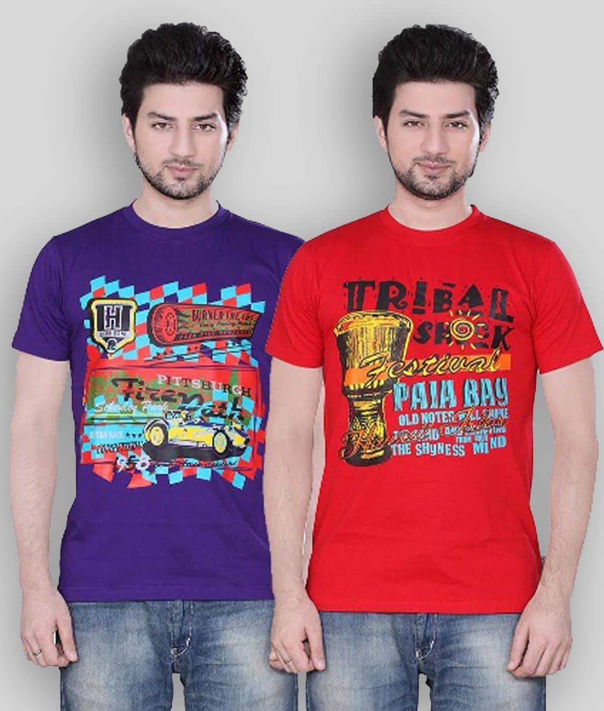 Zebu Pack of 2 Cotton Regular Fit Men's T-Shirt ( Multicolor )
