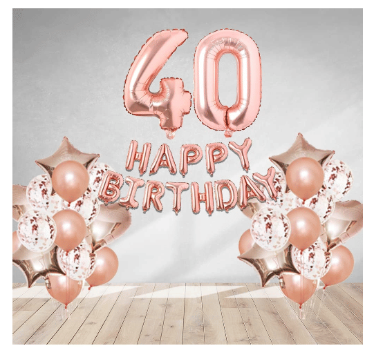     			Blooms  Mall  1 set Happy Birthday Foil  (Rose gold  Color), 4 pcs Rose gold foil star + 4 pcs  Rose gold foil Heart, 10 Pcs Metallic Balloons (Rose Gold)+ 10pcs Rose Gold  Confetti ,  30 No. Foil Number(Rose Gold) +1 Glue Dot