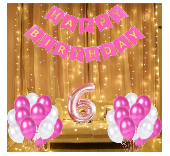     			Blooms  Mall  1 set Happy Birthday Banner   (Pink   Color), 30pcs Metallic Balloon (Pink & White ) ,8 No. Foil Number(Rose Gold)