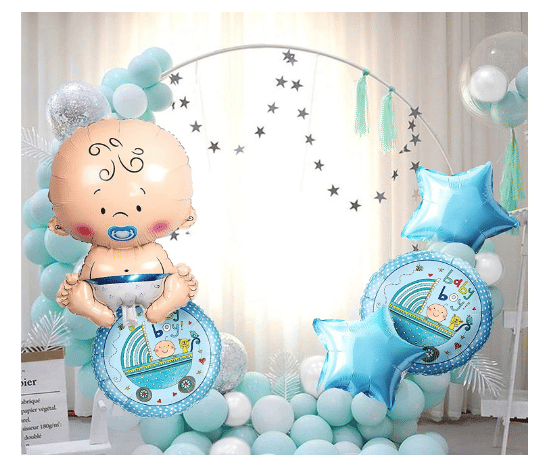     			Blooms  Mall Set Of 35 Pcs Baby Boy Welcome -1 A New Little Prince Foil Balloon, 2 Blue Star Foil Balloons, 2 Printed Round Baby Boy Foil Balloons , 15 White & 15 Blue Pastel Balloons For Kids Birthday Party New Born Baby Theme Decoration Kit