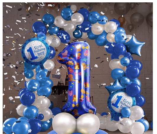     			Blooms  Mall  Set of 35 Pcs 1st First Birthday Decoration Kit Baby Boy - 1 Number Blue Foil Balloon , Blue Star Foil Balloons , Printed 1 First Birthday Boy Round Foil Balloons , White & Blue Metallic Foil Balloons