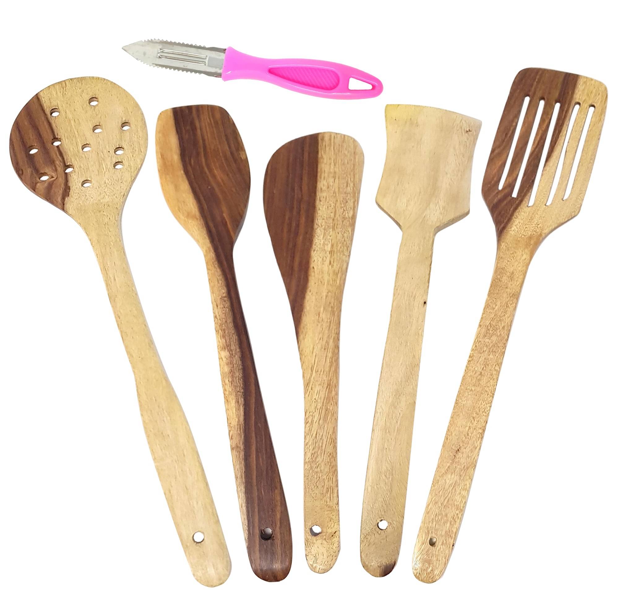     			Buzykart - Brown Wood Mixing Spatula ( Pack of 6 )