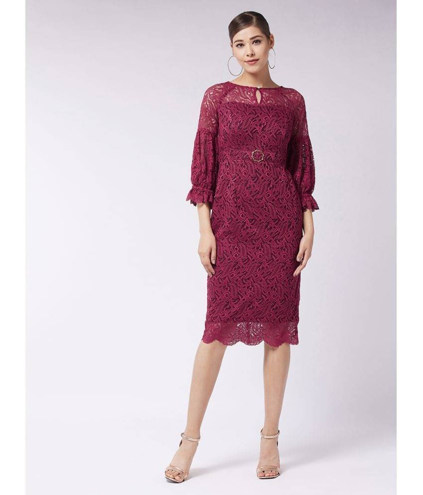 Miss Chase Women Lace Printed Bodycon Dress ( Maroon )     			Miss Chase Women Lace Printed Bodycon Dress ( Maroon )
