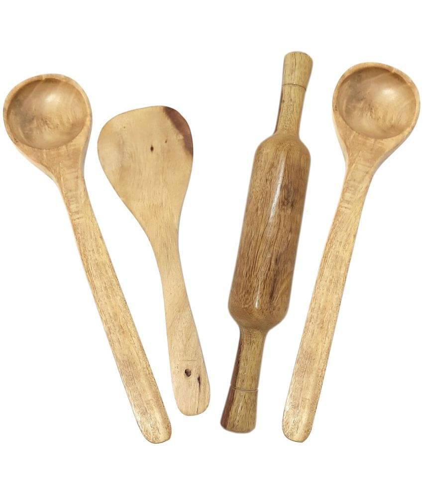     			Buzykart - Brown Wood Mixing Spatula ( Pack of 4 )