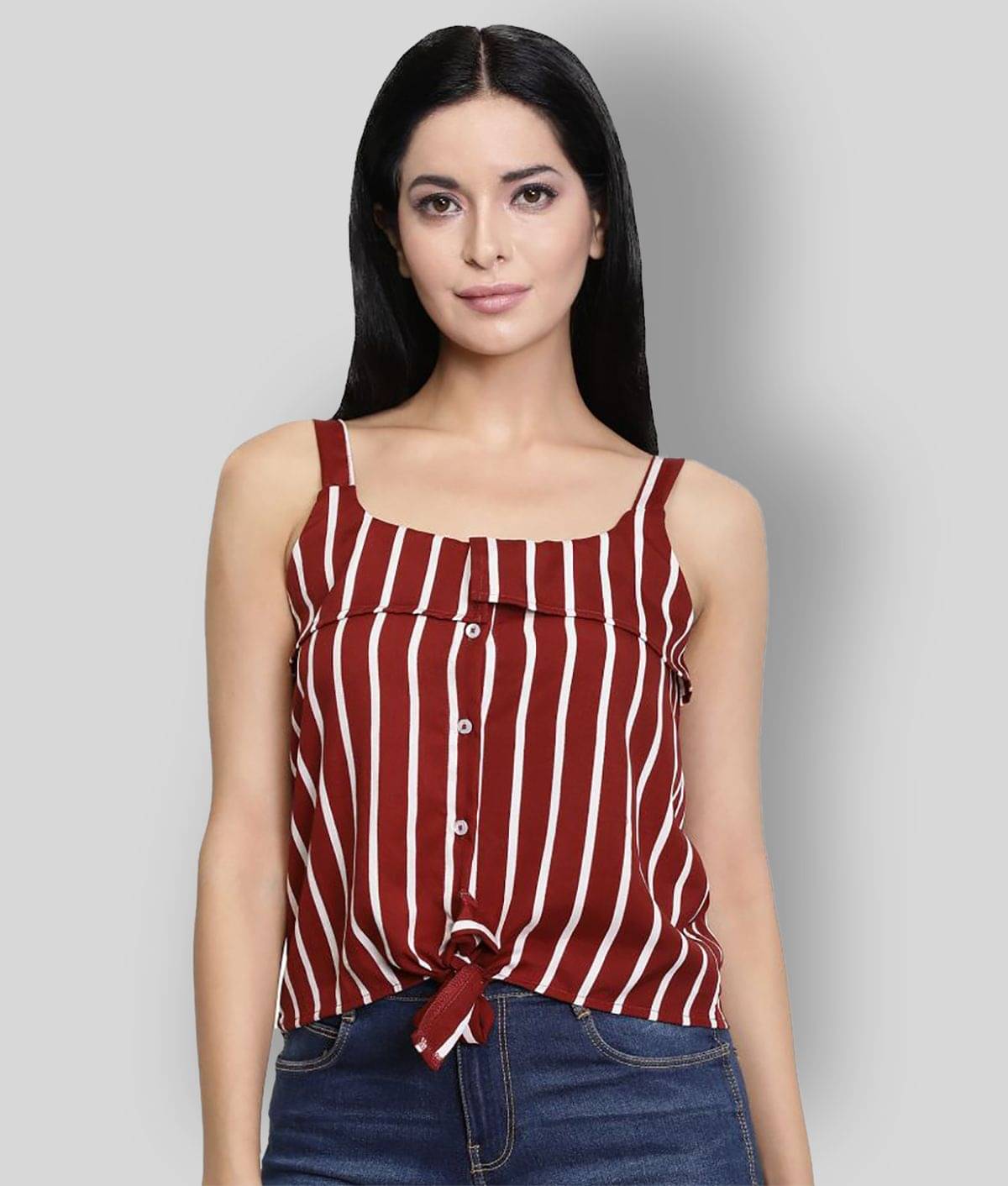     			Chimpaaanzee - Maroon Crepe Women's Knot Front Top ( Pack of 1 )