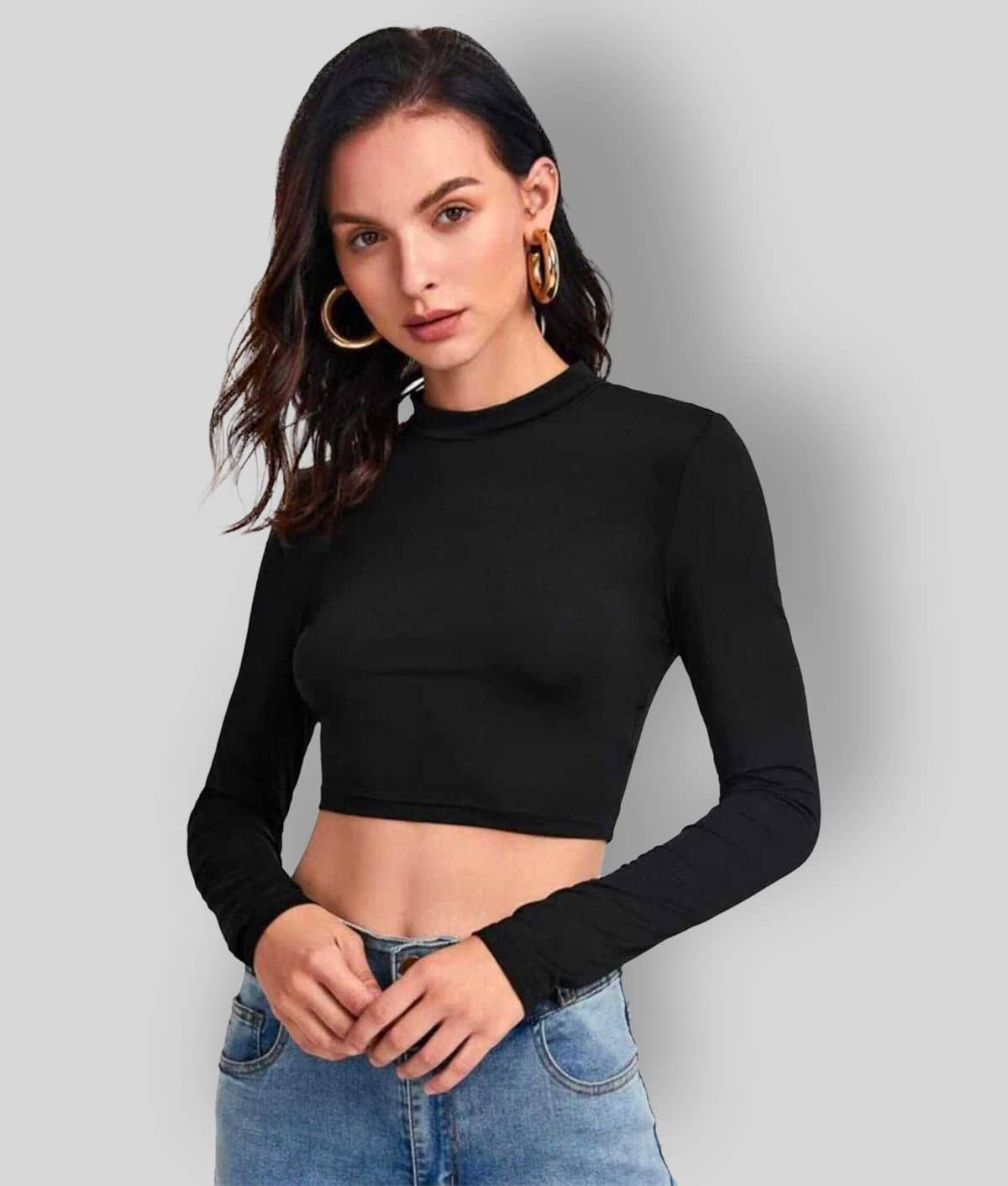 Dream Beauty Fashion Women's Polyester Crop Top ( Black )