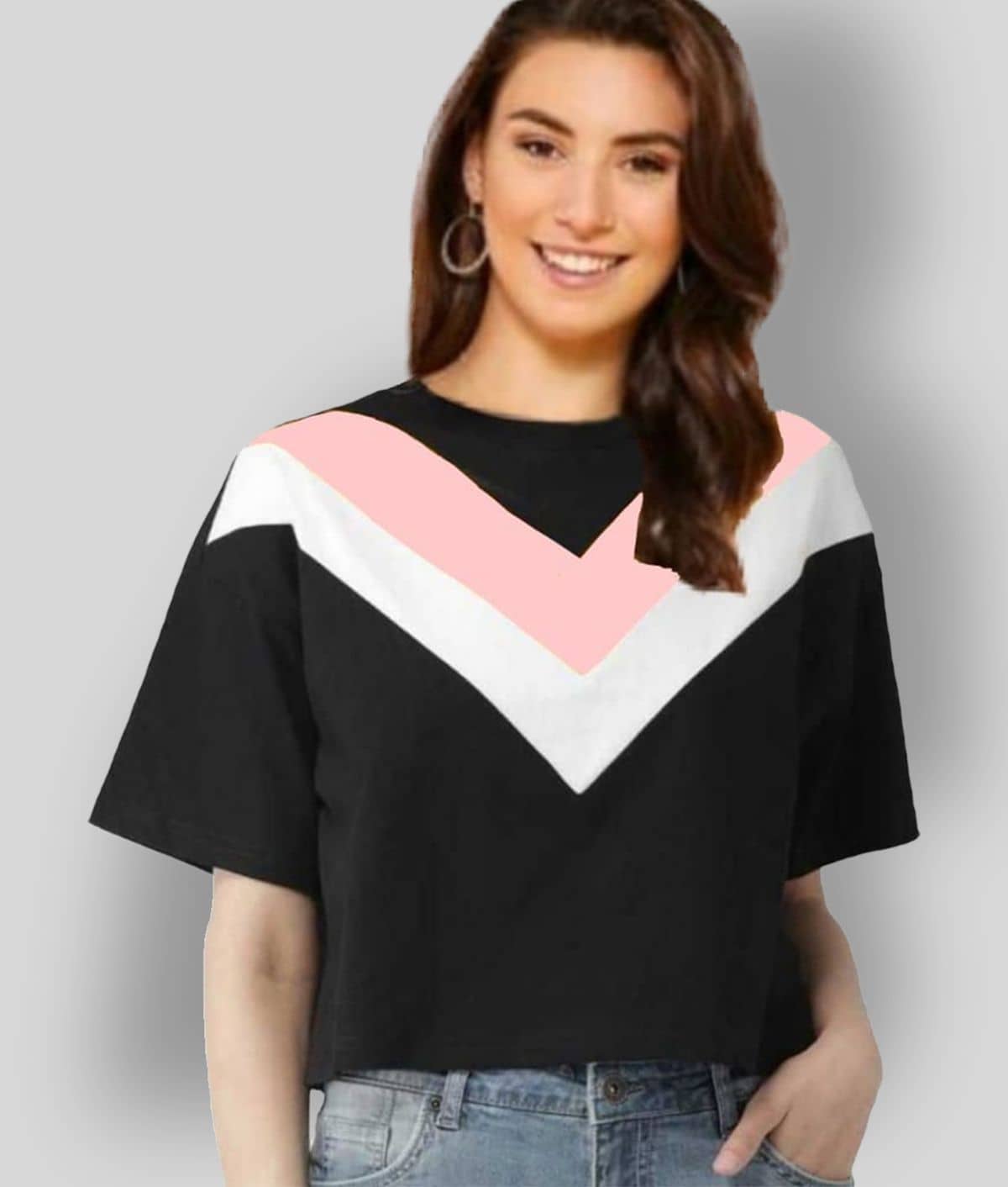 Dream Beauty Fashion Women's Cotton Blend Crop Top ( Black )