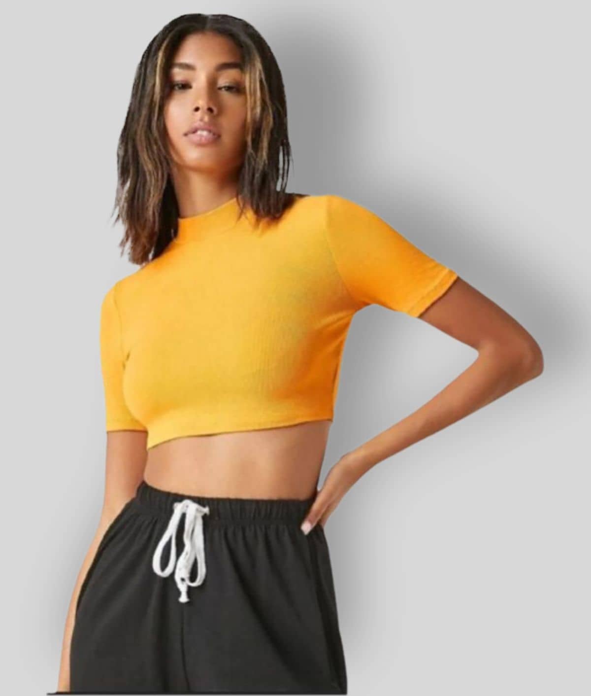 Dream Beauty Fashion Women's Polyester Crop Top ( Yellow )