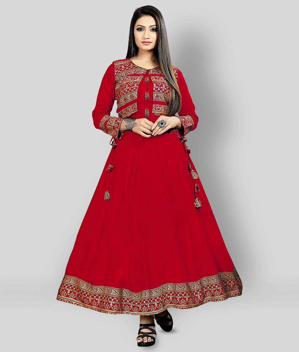     			Estela - Red Rayon Women's Jacket Style Kurti ( Pack of 1 )