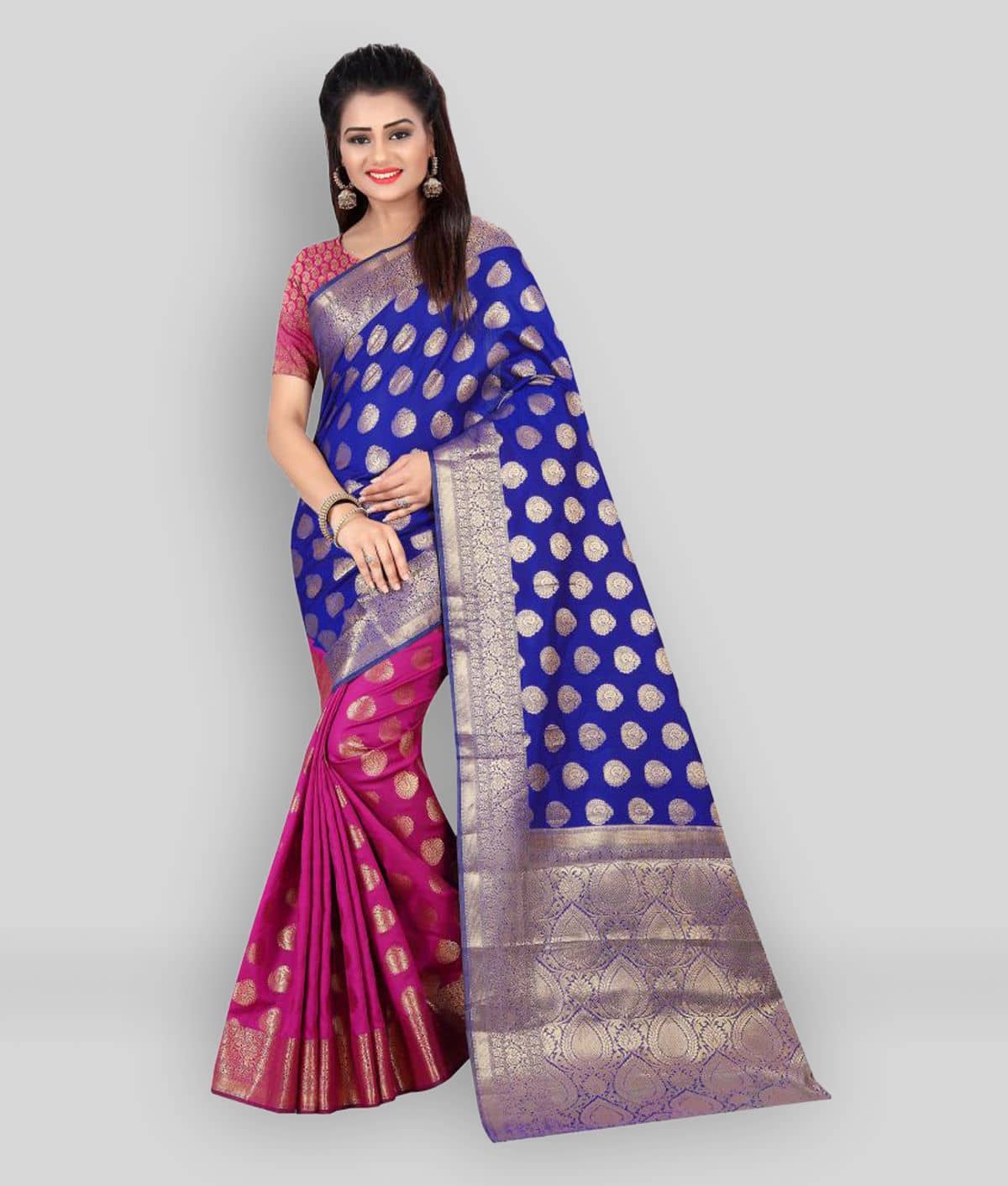 Gazal Fashions Banarasi Silk Embellished Saree With Unstitched Blouse Piece ( Multicolor ) - Sarees | Buy online on ZillyBuy