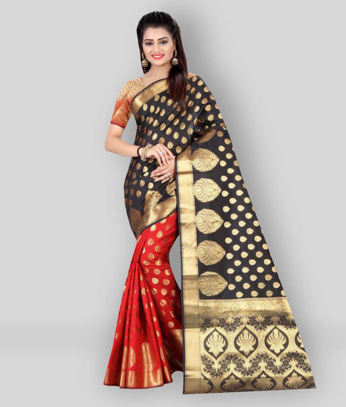 Gazal Fashions Banarasi Silk Printed Saree With Unstitched Blouse Piece ( Multicolor ) - Sarees | Buy online on ZillyBuy