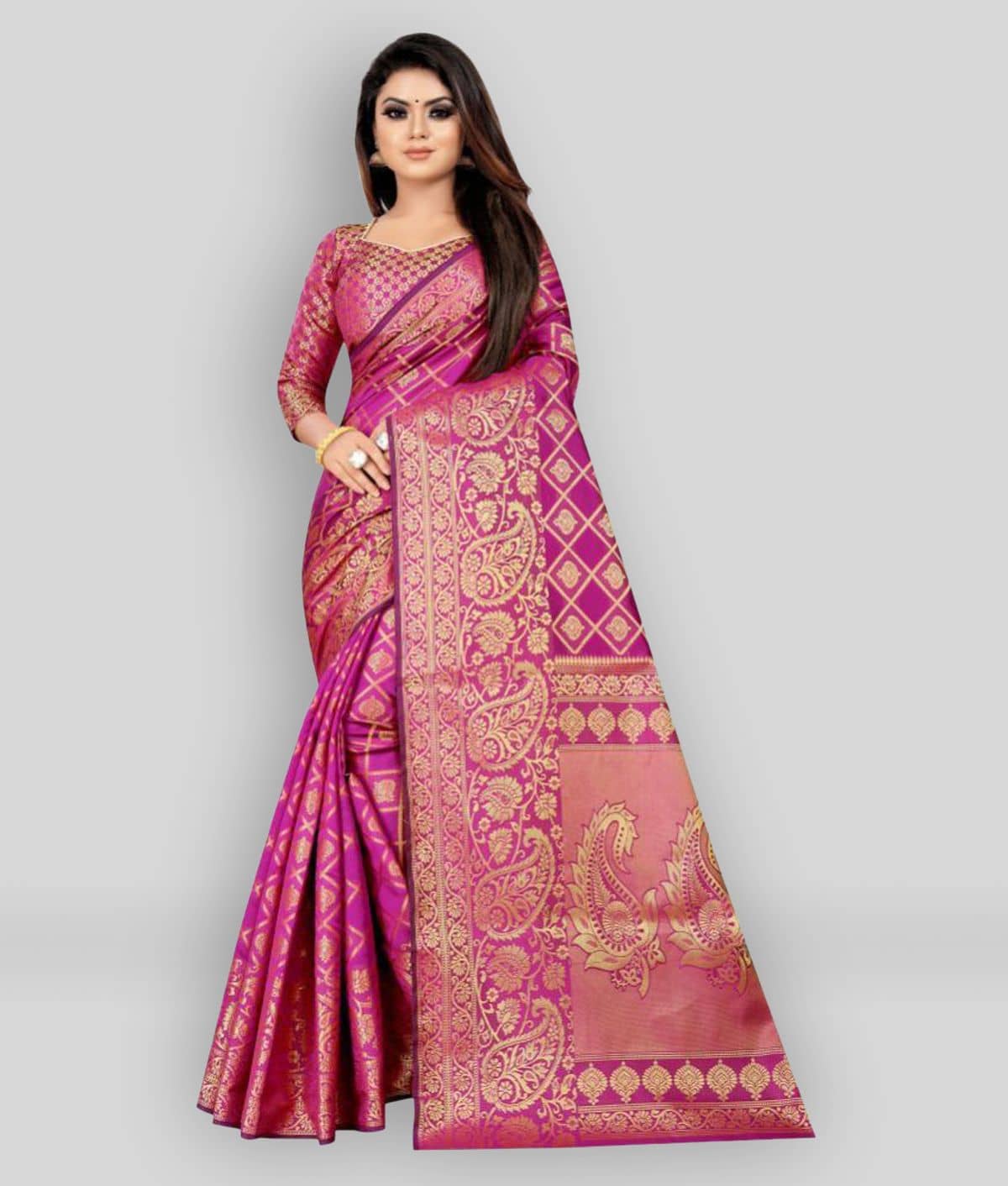 Gazal Fashions Banarasi Silk Embroidered Saree With Unstitched Blouse Piece ( Multicolor ) - Sarees | Buy online on ZillyBuy