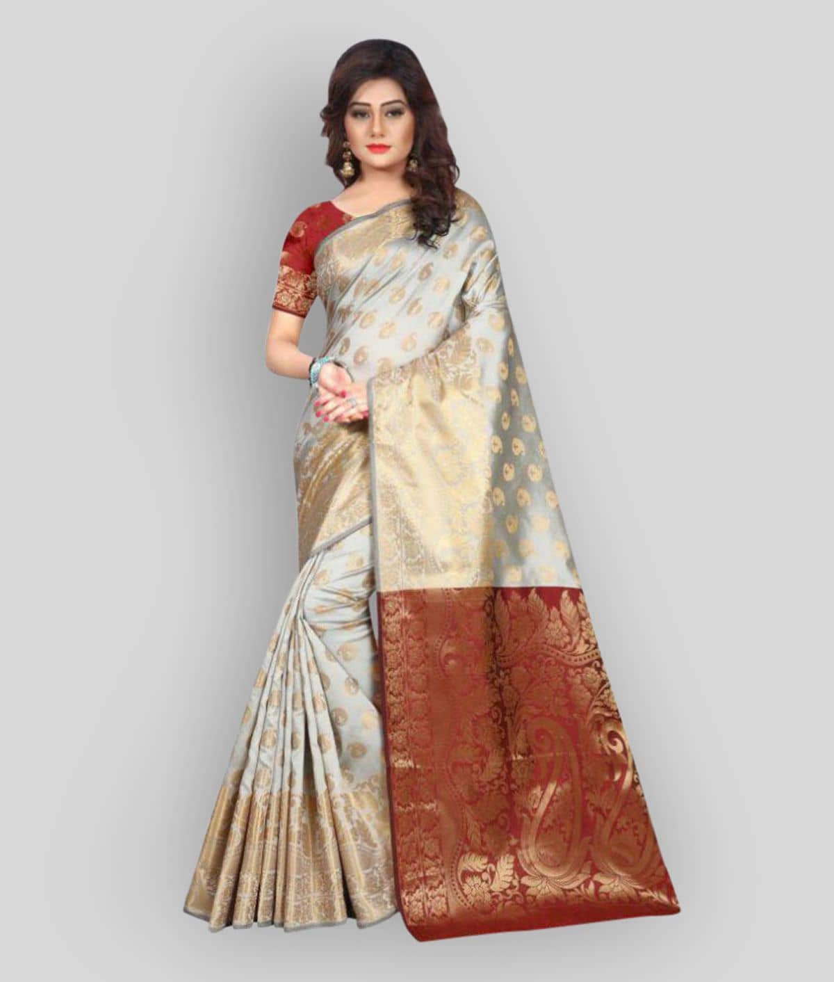 Gazal Fashions Banarasi Silk Printed Saree With Unstitched Blouse Piece ( Multicolor ) - Sarees | Buy online on ZillyBuy