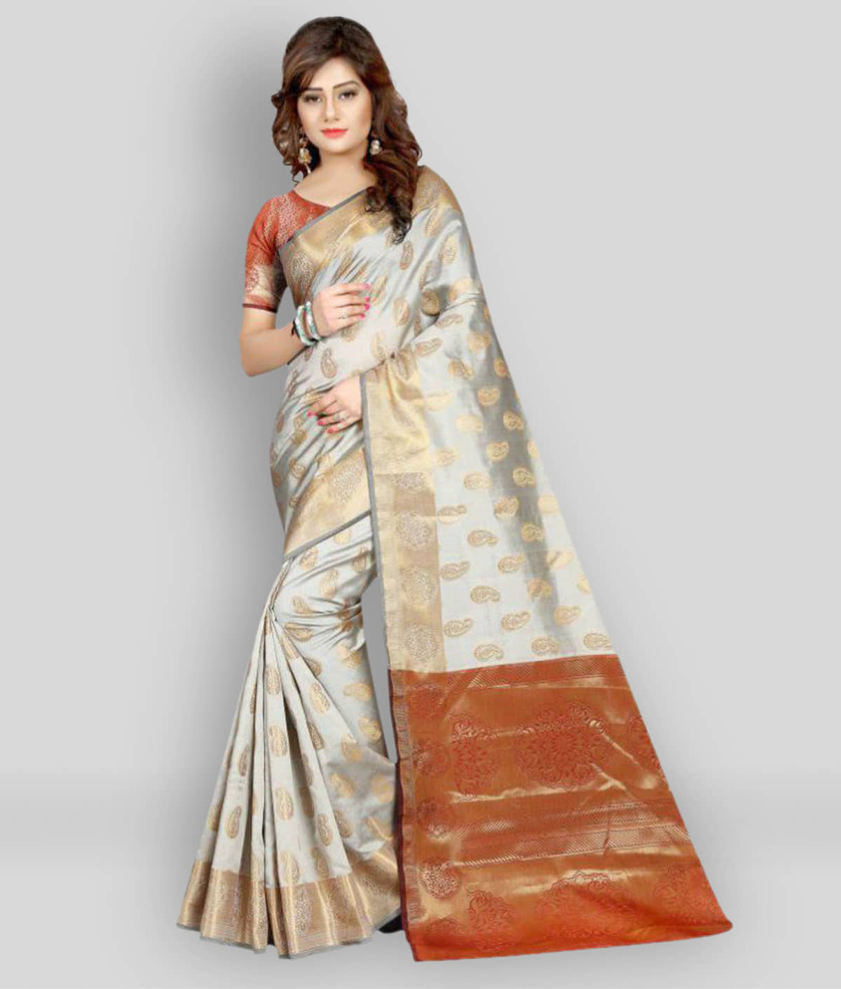 Gazal Fashions Silk Blend Printed Saree With Unstitched Blouse Piece ( Multicolor ) - Sarees | Buy online on ZillyBuy