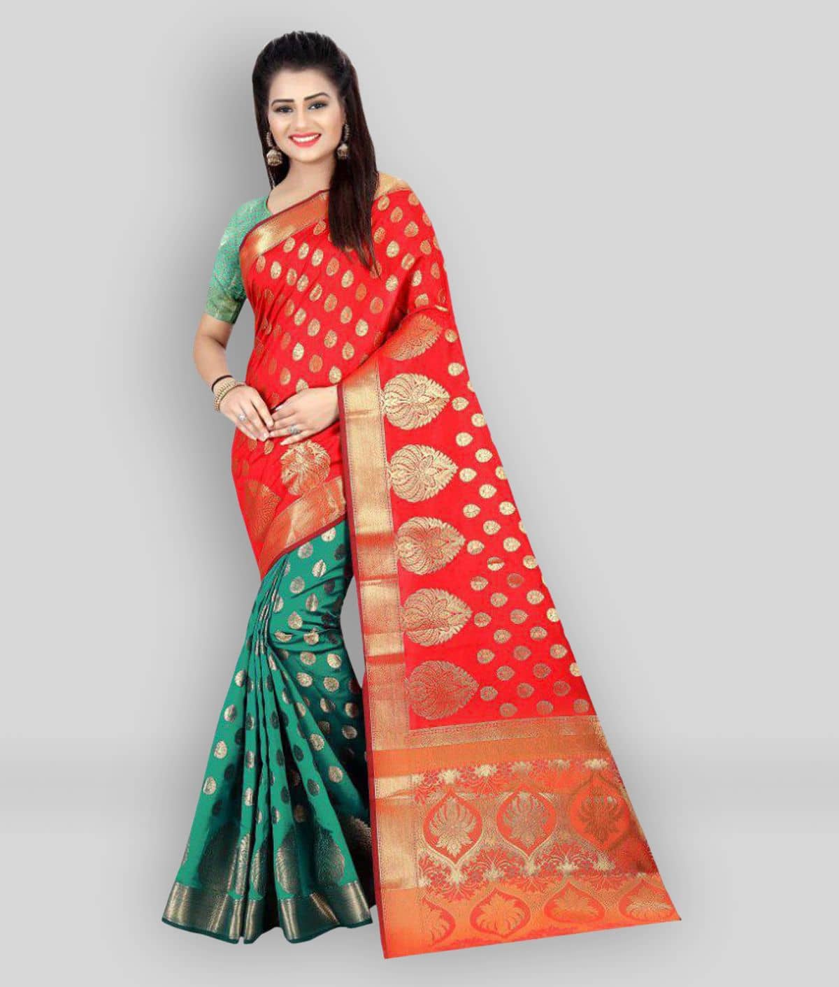 Gazal Fashions Silk Blend Printed Saree With Unstitched Blouse Piece ( Multicolor ) - Sarees | Buy online on ZillyBuy