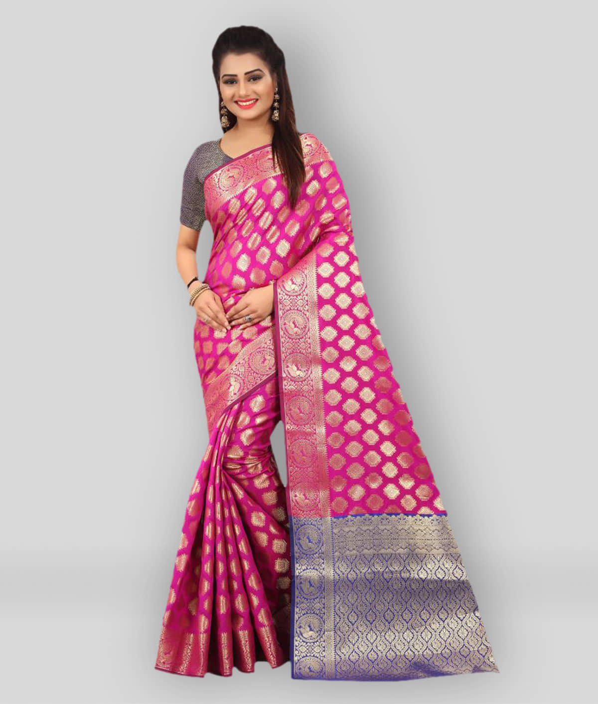 Gazal Fashions Silk Blend Printed Saree With Unstitched Blouse Piece ( Multicolor ) - Sarees | Buy online on ZillyBuy