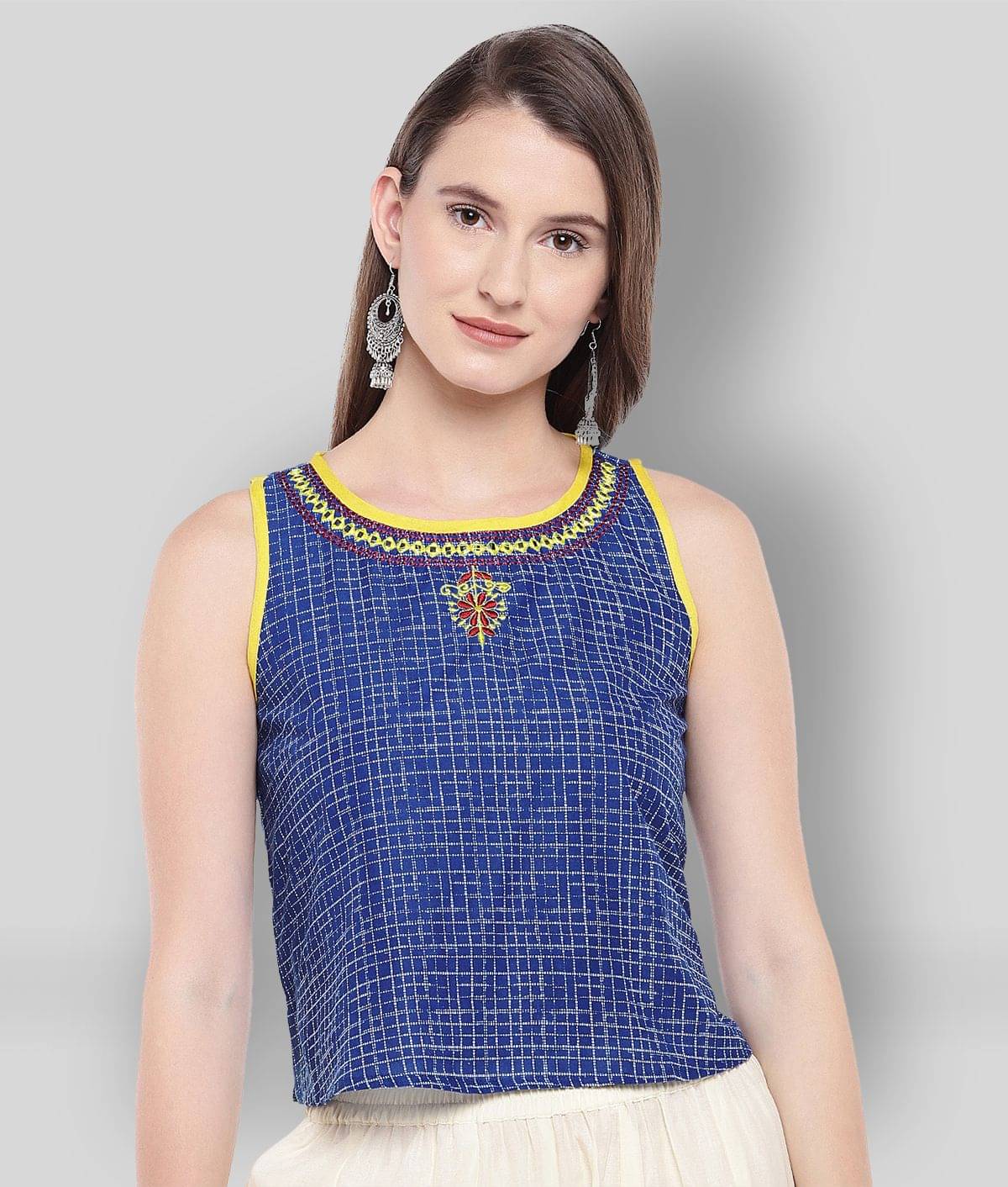     			Globus - Blue Cotton Women's Crop Top ( Pack of 1 )