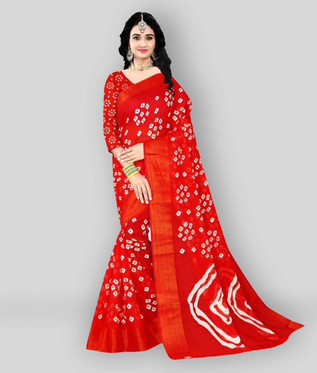 Grubstaker Linen Printed Saree With Unstitched Blouse Piece ( Red ) Grubstaker Linen Printed Saree With Unstitched Blouse Piece ( Red )