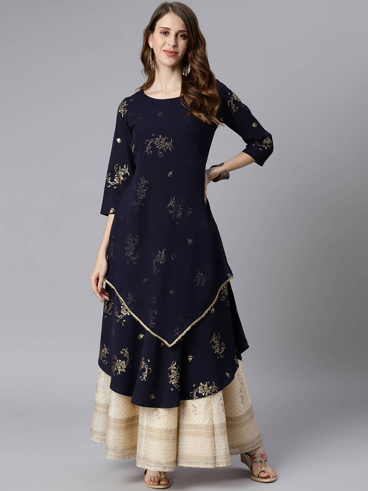     			Janasya - Blue Crepe Women's Asymmetrical Kurti ( Pack of 1 )