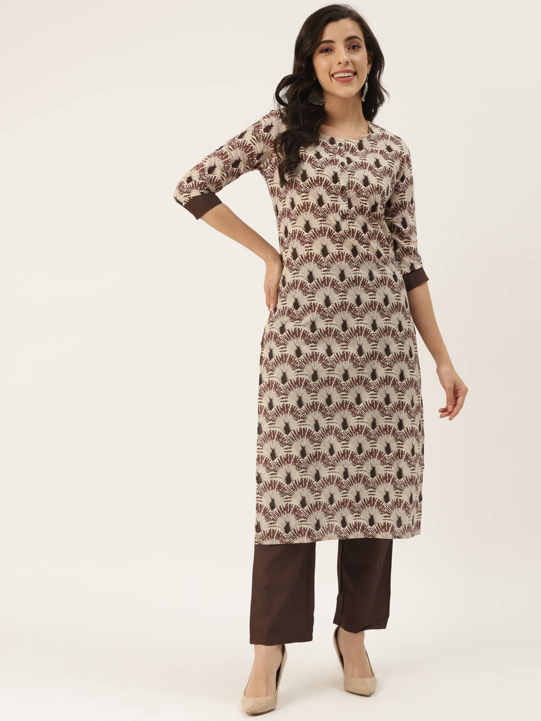 Kbz - Brown Straight Cotton Blend Women's Stitched Salwar Suit ( Pack of 1 )