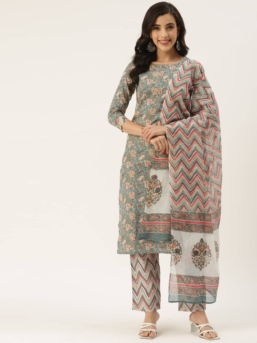     			Kbz - Multicolor Straight Cotton Women's Stitched Salwar Suit ( Pack of 1 )