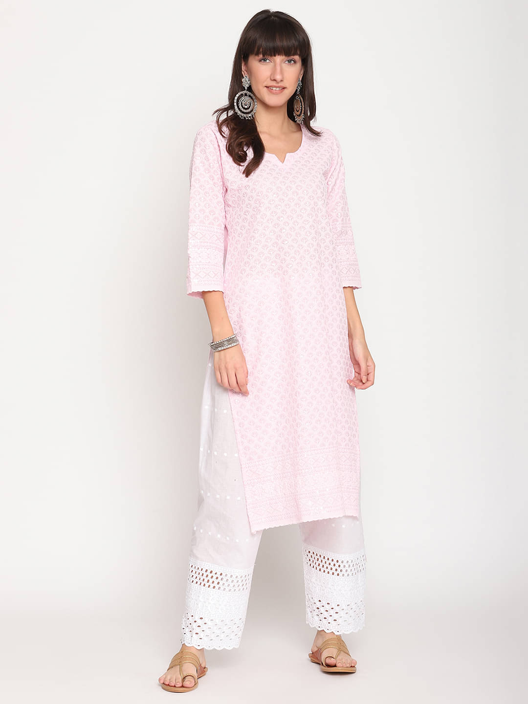 Queenley - Pink Cotton Women's Straight Kurti ( Pack of 1 ) Queenley - Pink Cotton Women's Straight Kurti ( Pack of 1 )