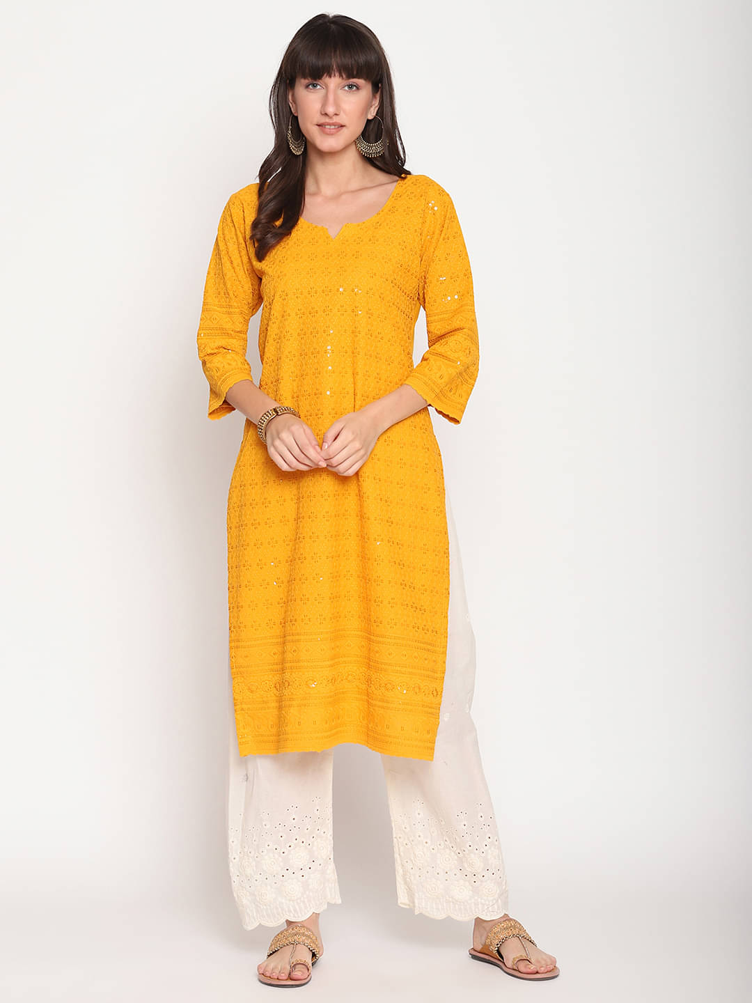 Queenley - Yellow Cotton Women's Straight Kurti ( Pack of 1 ) Queenley - Yellow Cotton Women's Straight Kurti ( Pack of 1 )